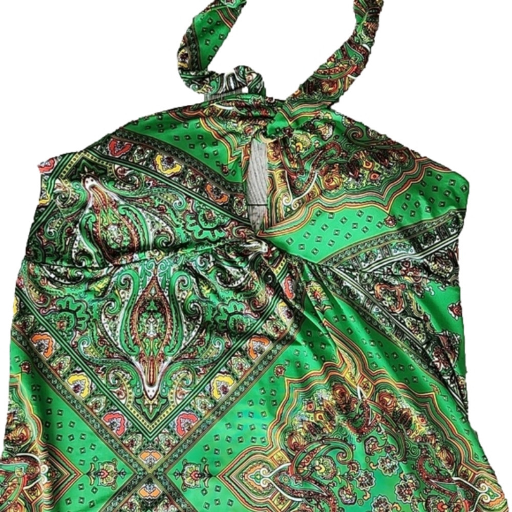 Everly planet love green boho paisley festival mini dress large - Picture 2 of 5